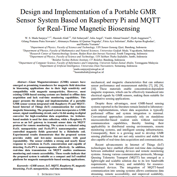Design and Implementation of a Portable GMR Sensor System Based on Raspberry Pi and MQTT for Real-Time Magnetic Biosensing
